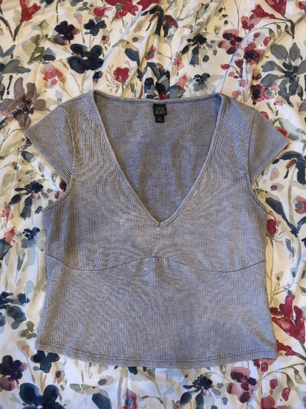 wild fable Shadow Blue Deep V-Neck Ribbed Semi-Cropped Top
